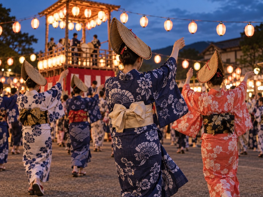 浴衣と提灯が彩る日本の祭りのイメージ